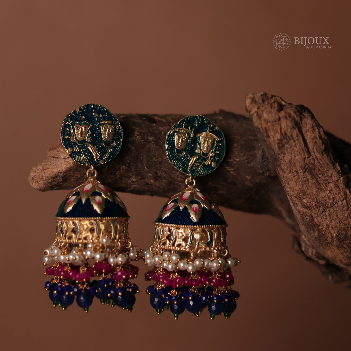 ETERNAL ELEGANCE TRIBAL ART HANDCRAFTED AND HANDPAINTED MEENAKARI JHUMKAS ER88