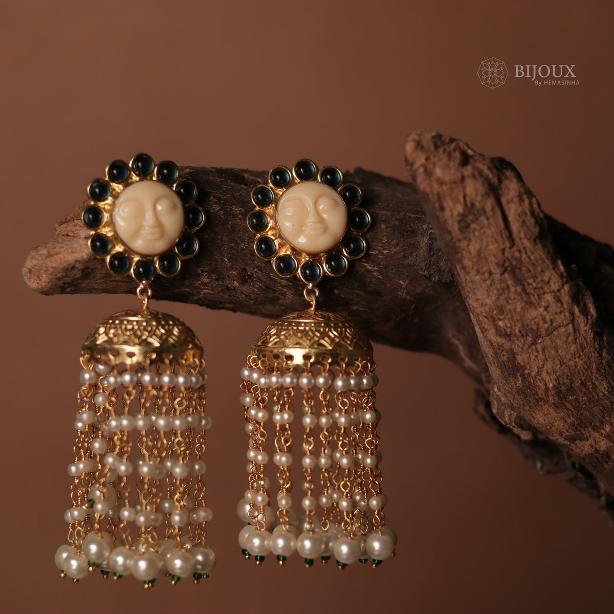 HARIKA FACE CARVED SEMI HANDMADE JHUMKAS WITH BEADS ER89