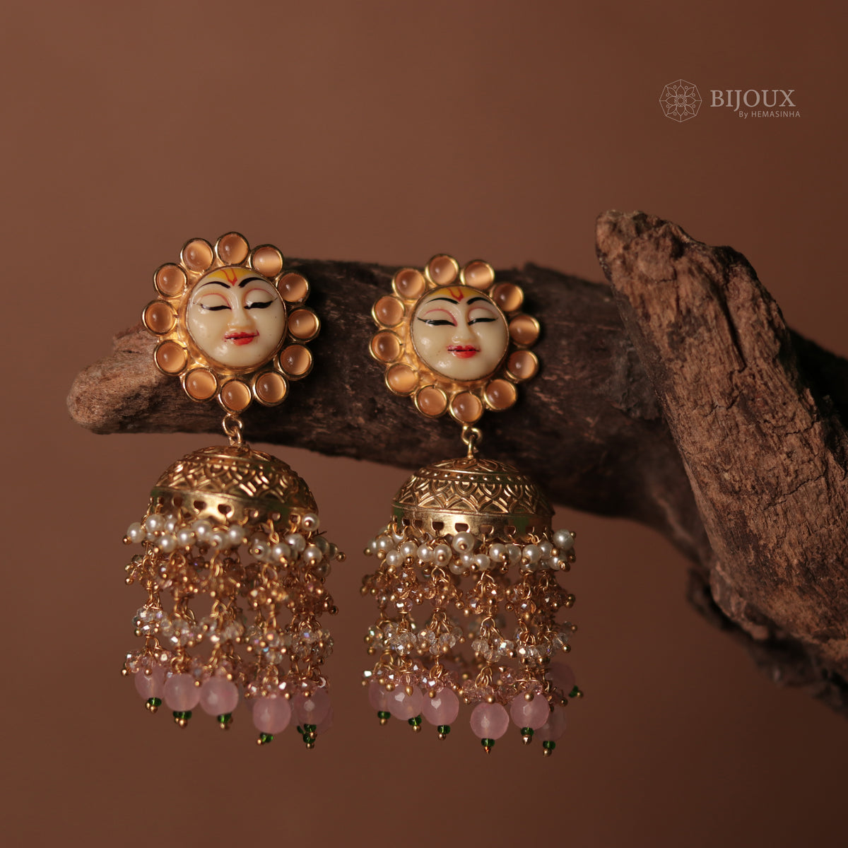 SUNFLOWER SEMI HANDMADE BEADEDJHUMKAS EARRING WITH BEADS ER90