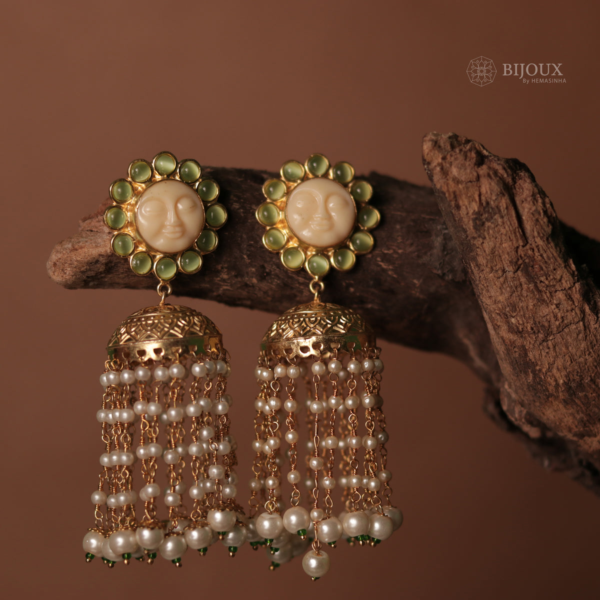 HARIKA FACE CARVED SEMI HANDMADE JHUMKAS WITH BEADS ER89