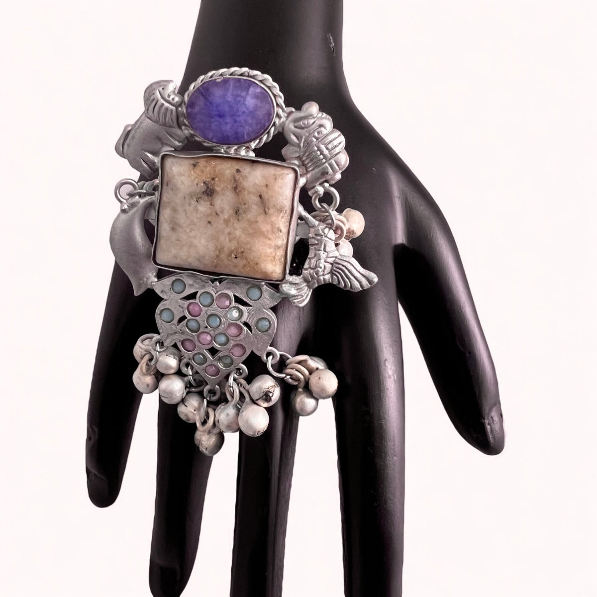 CAMILA PREMIUM HANDMADE NATURAL STONES SILVER POLISH RING R59 DESIGN 2