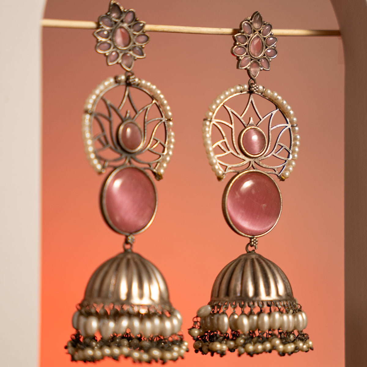 CHHAYA FAUX SILVER ANTOQUE SEMI HANDMADE  EARRINGS/JHUMKAS ER751