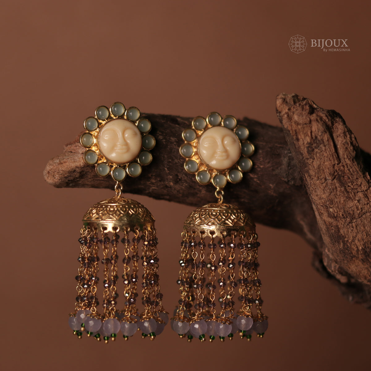 HARIKA FACE CARVED SEMI HANDMADE JHUMKAS WITH BEADS ER89
