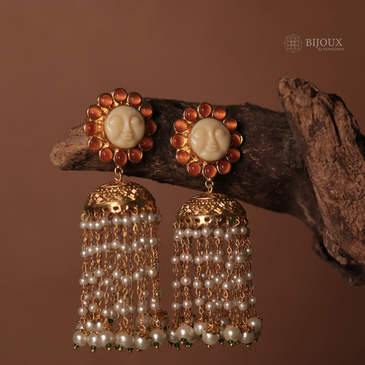 HARIKA FACE CARVED SEMI HANDMADE JHUMKAS WITH BEADS ER89
