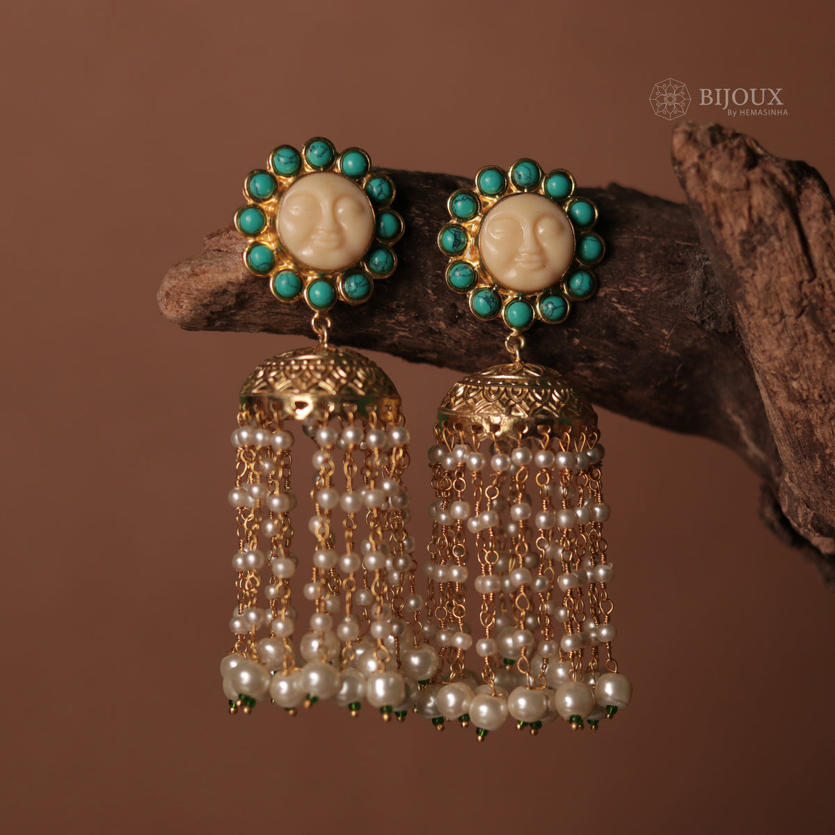 HARIKA FACE CARVED SEMI HANDMADE JHUMKAS WITH BEADS ER89