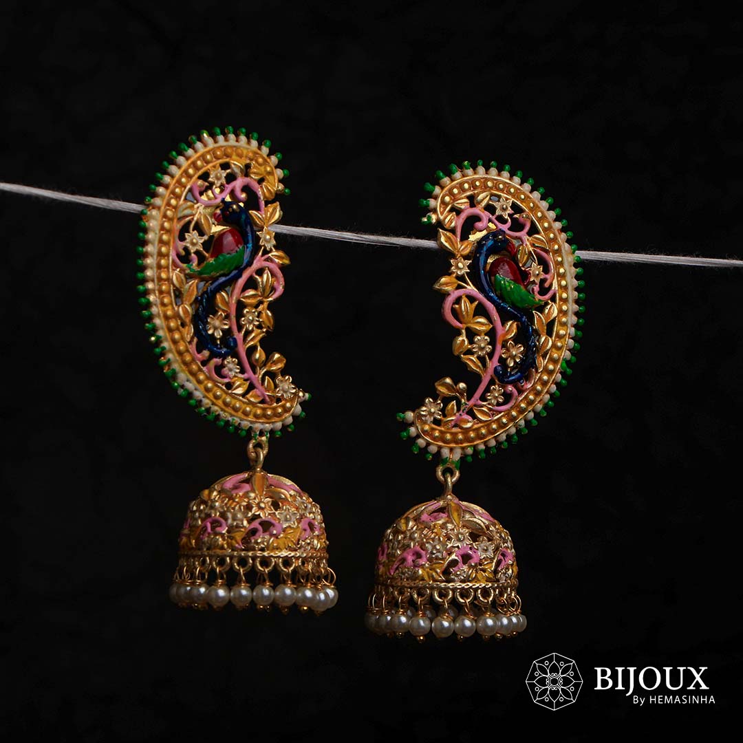 HITA GOLD TONE SEMI HANDMADE EARRINGS/JHUMKAS ER604