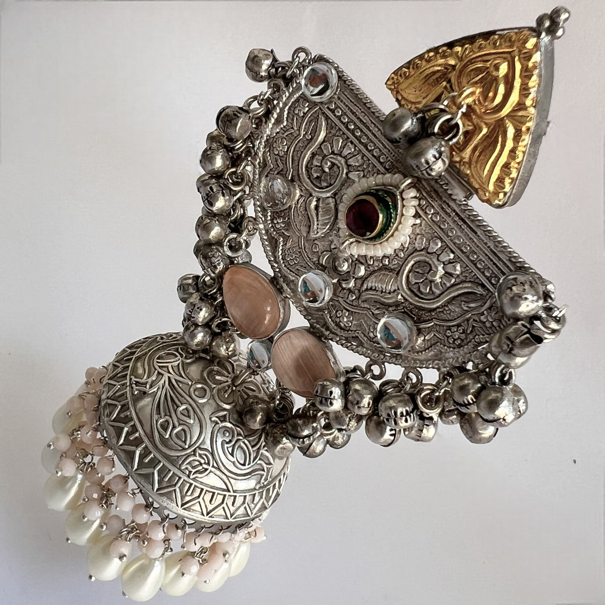 ÉLIRA SILVER LOOK ALIKE HAND HAMMERED DUAL TONED JUMBO JHUMKA ER558