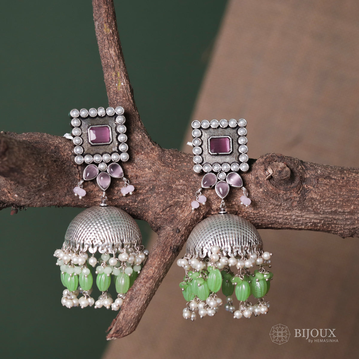 SQUARE SERENADE FAUX SILVER HANDMADE JHUMKAS ER37