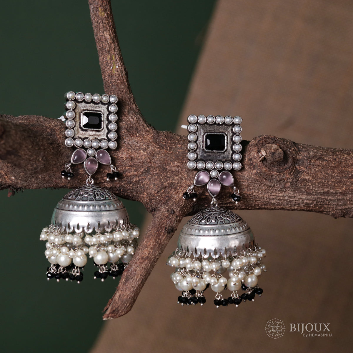 SQUARE SERENADE FAUX SILVER HANDMADE JHUMKAS ER37