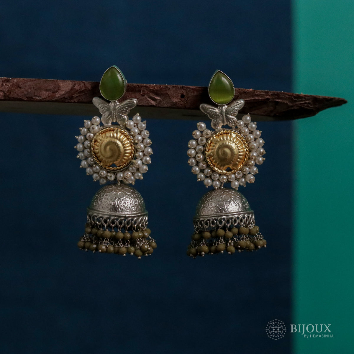 ARRIKA SILVER LOOK ALIKE HANDMADE DUALTONE JHUMKA ER105