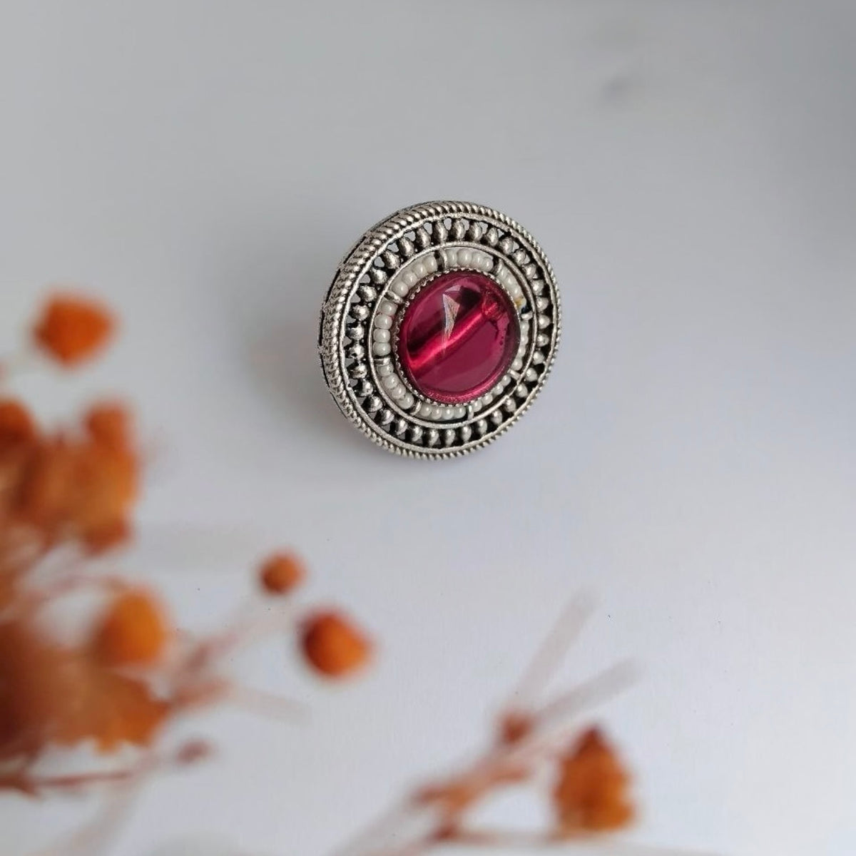 DILSATH FAUX SILVER SEMI HANDMADE PREMIUM POLISH RING R85