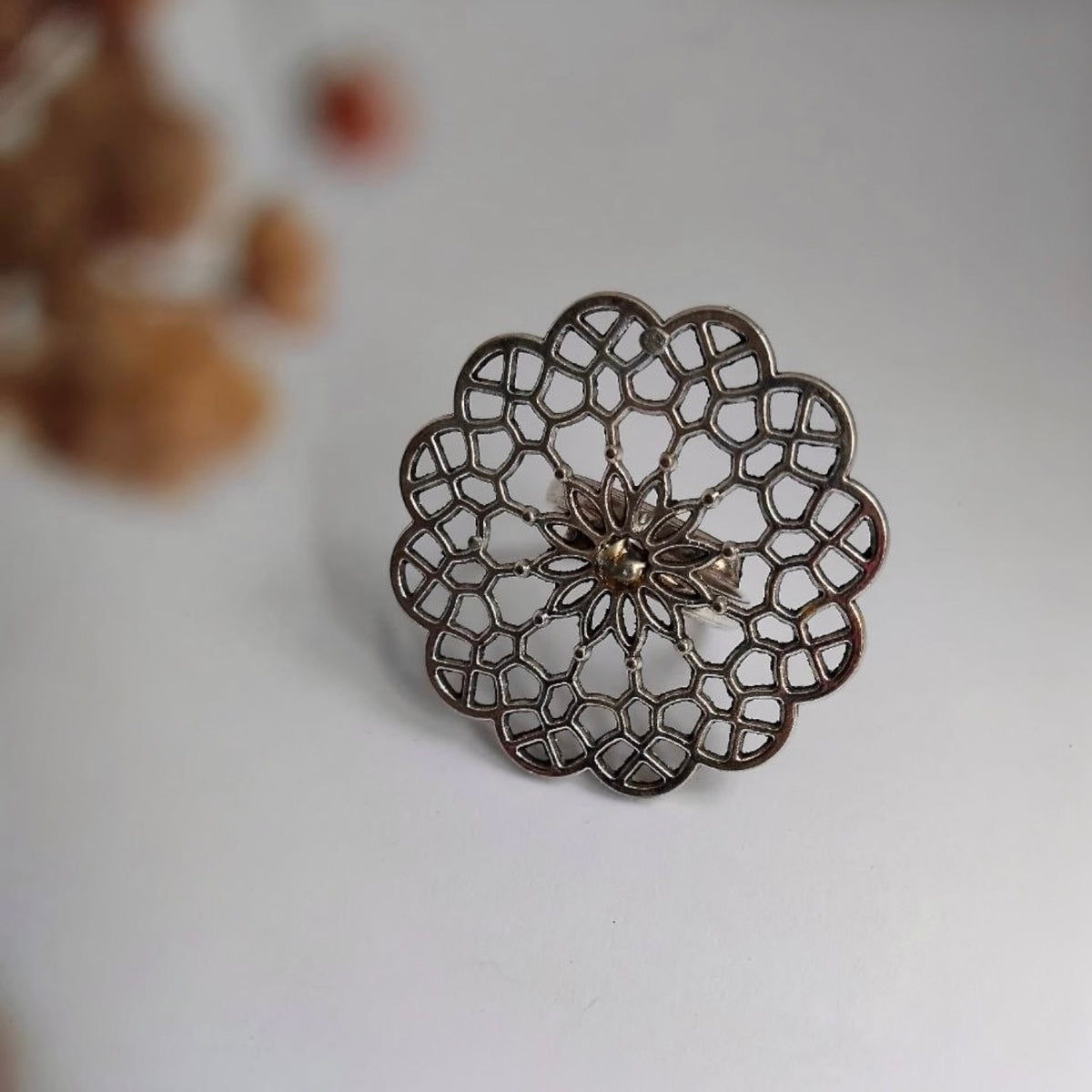 SHINARA OXIDIZED FINISH STONE RING R92