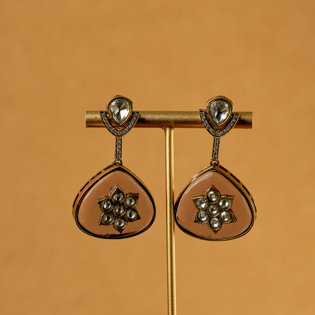 RISHONA DUAL TONED SEMI HANDMADE MONALISA STONES NECKPIECE/NECKLACE WITH EARRINGS NL320