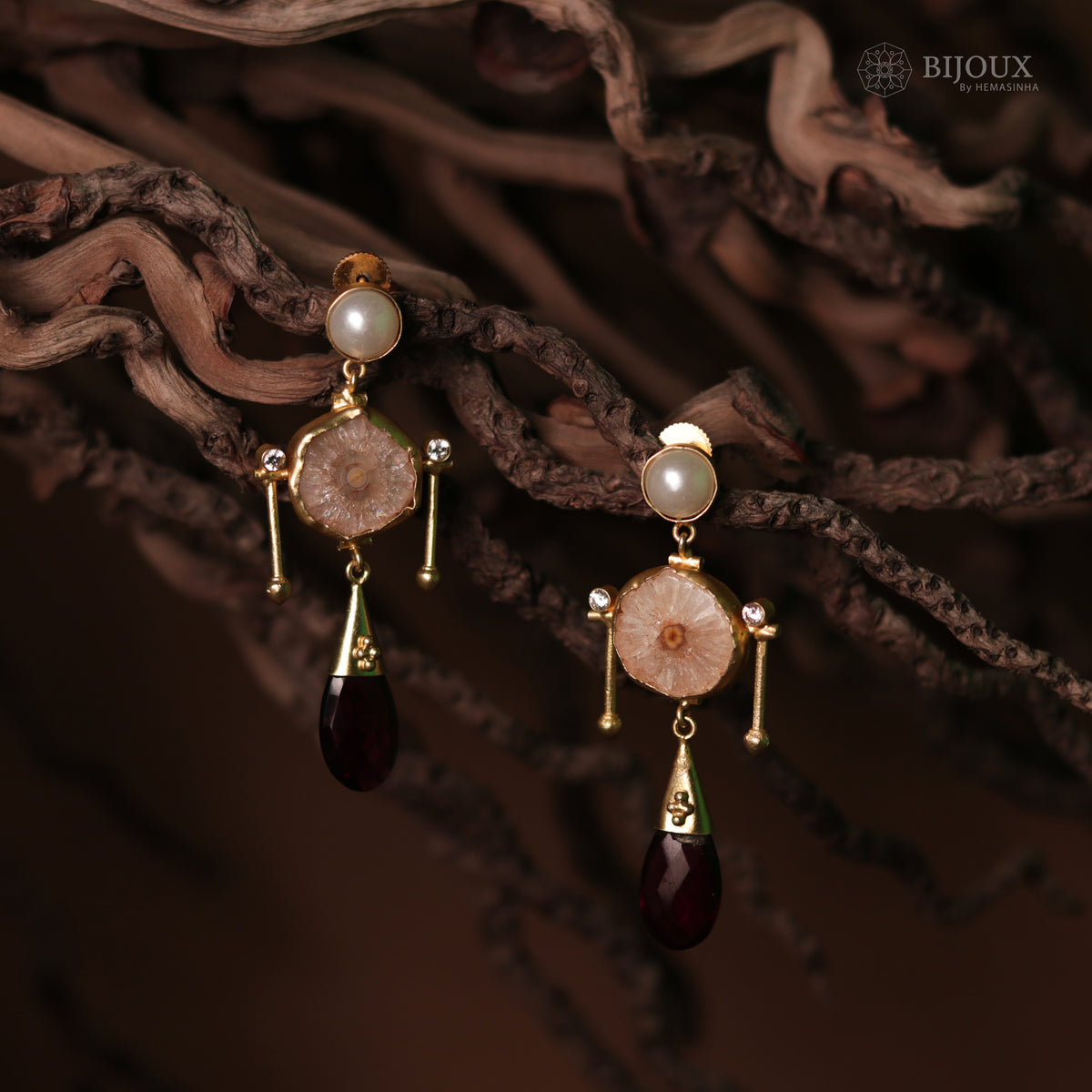 SWEETHEART PEARL DROPS NATURAL DRUZY STONE HANDMADE EARRING -ER97