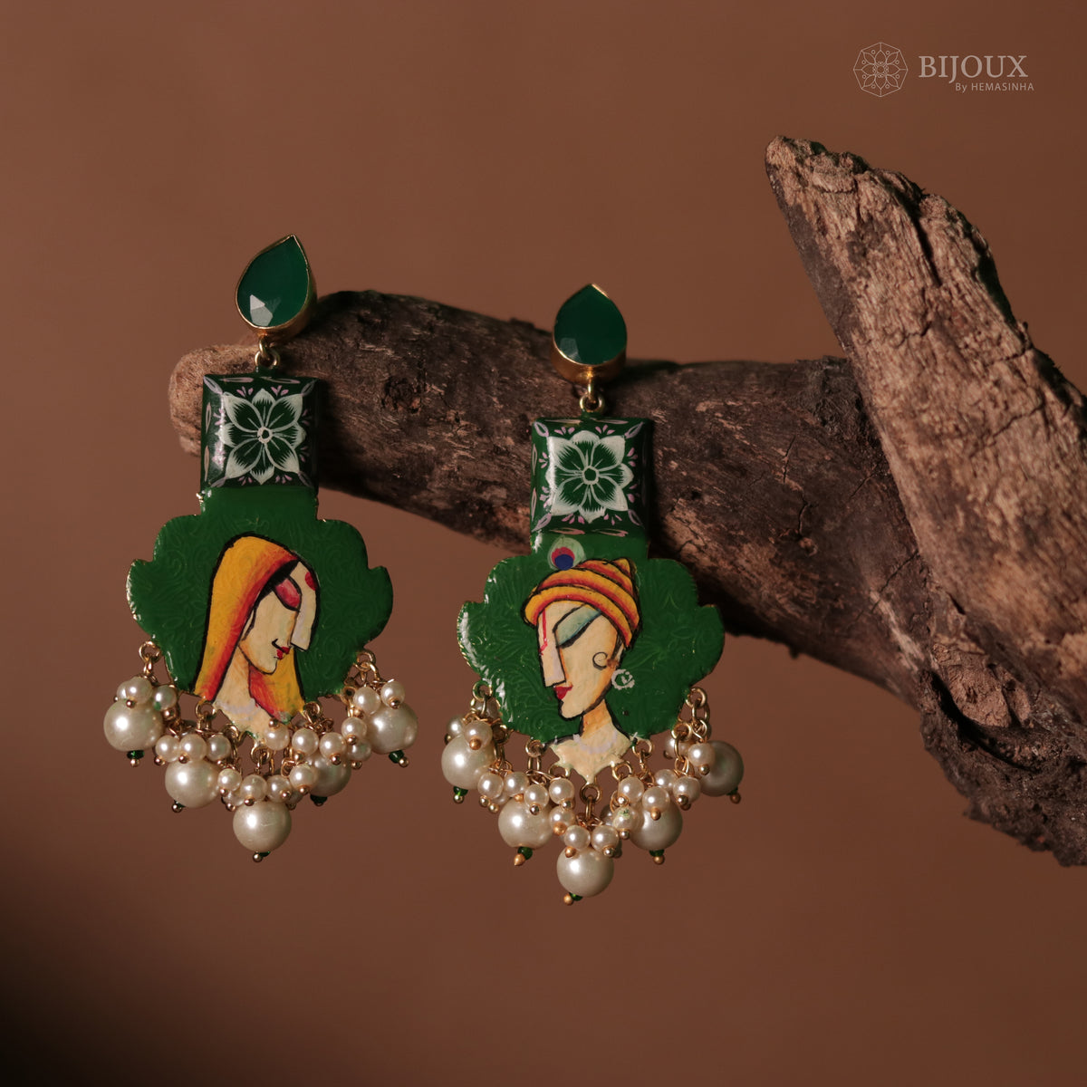 VAISHU VAISHAN HANDPAINTED AND HANDMADE DANGLERS WITH STONE STUDDED DANGLERS ER95