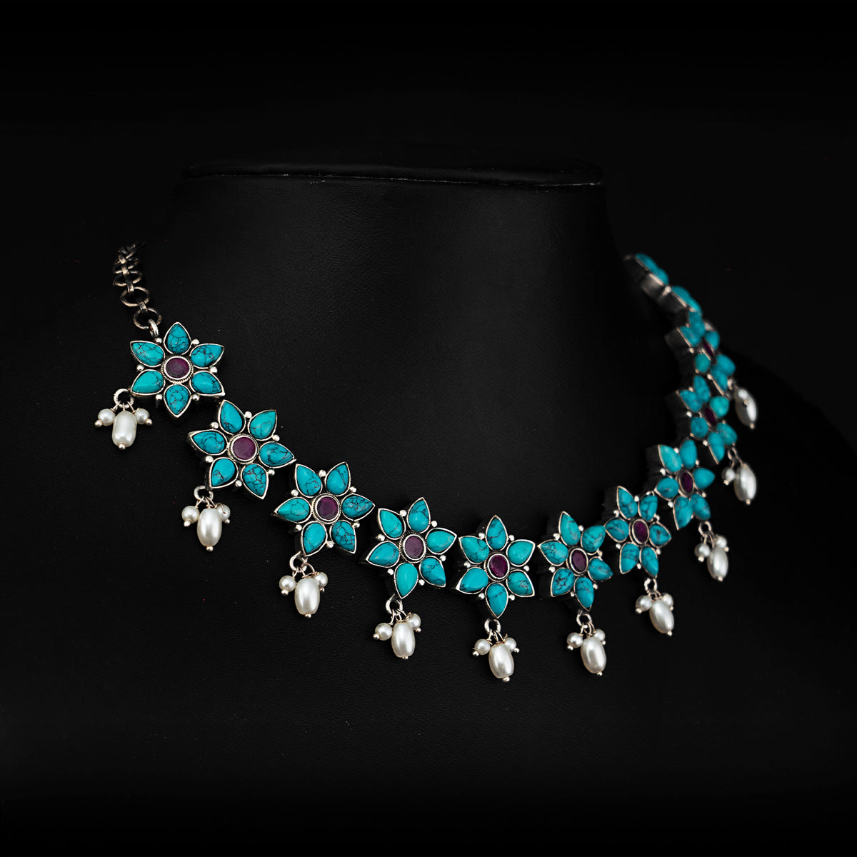 LYCARA FAUX SILVER PREMIUM SEMI HANDMADE NECKLACE WITH EARRINGS NL131