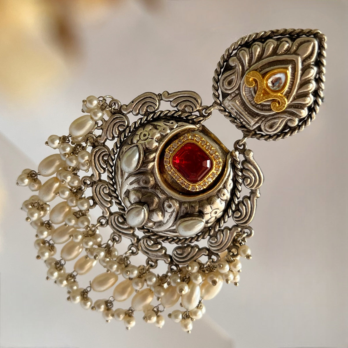 ANISE SILVER LOOK ALIKE DUAL-TONED SILVER POLISH HANDMADE DANGLERS ER564