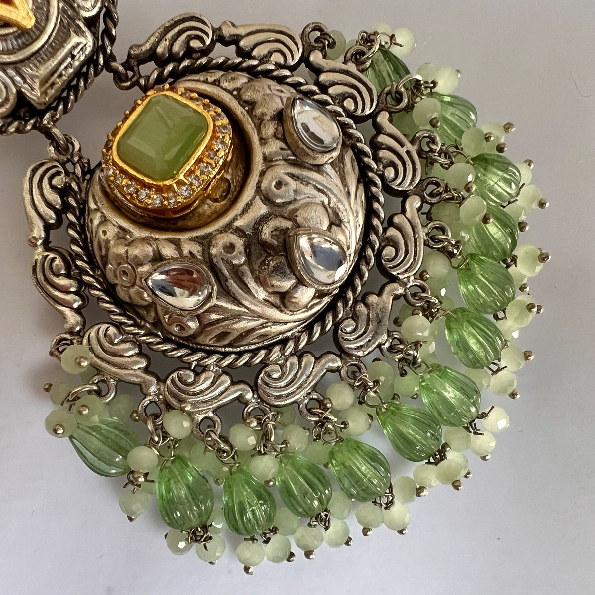 ANISE SILVER LOOK ALIKE DUAL-TONED SILVER POLISH HANDMADE DANGLERS ER564