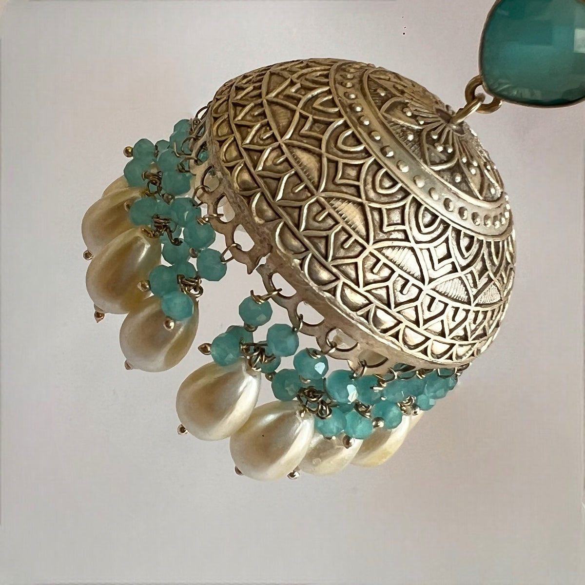 MAKARA SILVER LOOK ALIKE DUAL-TONED SILVER POLISH HANDMADE JHUMKA ER575