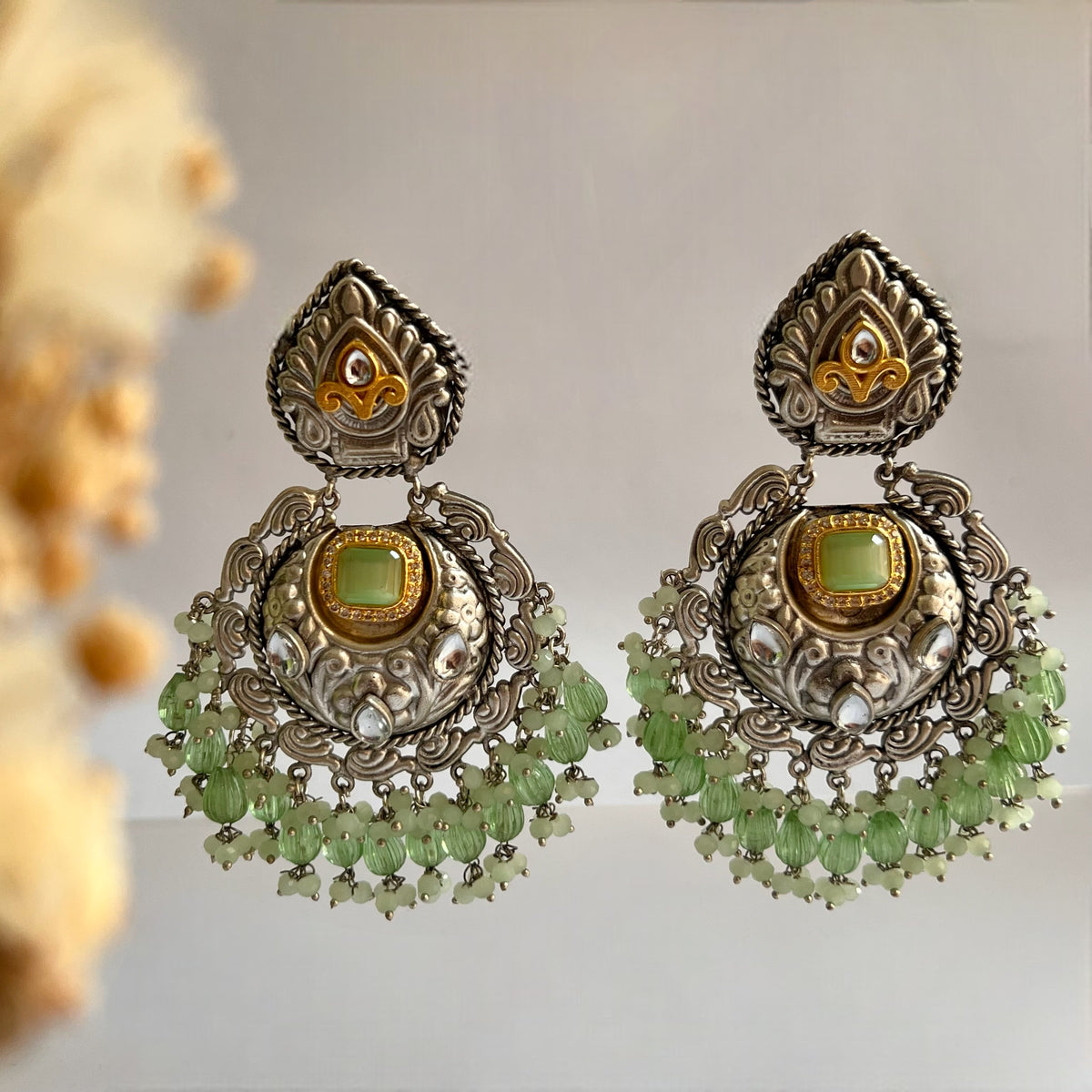 ANISE SILVER LOOK ALIKE DUAL-TONED SILVER POLISH HANDMADE DANGLERS ER564