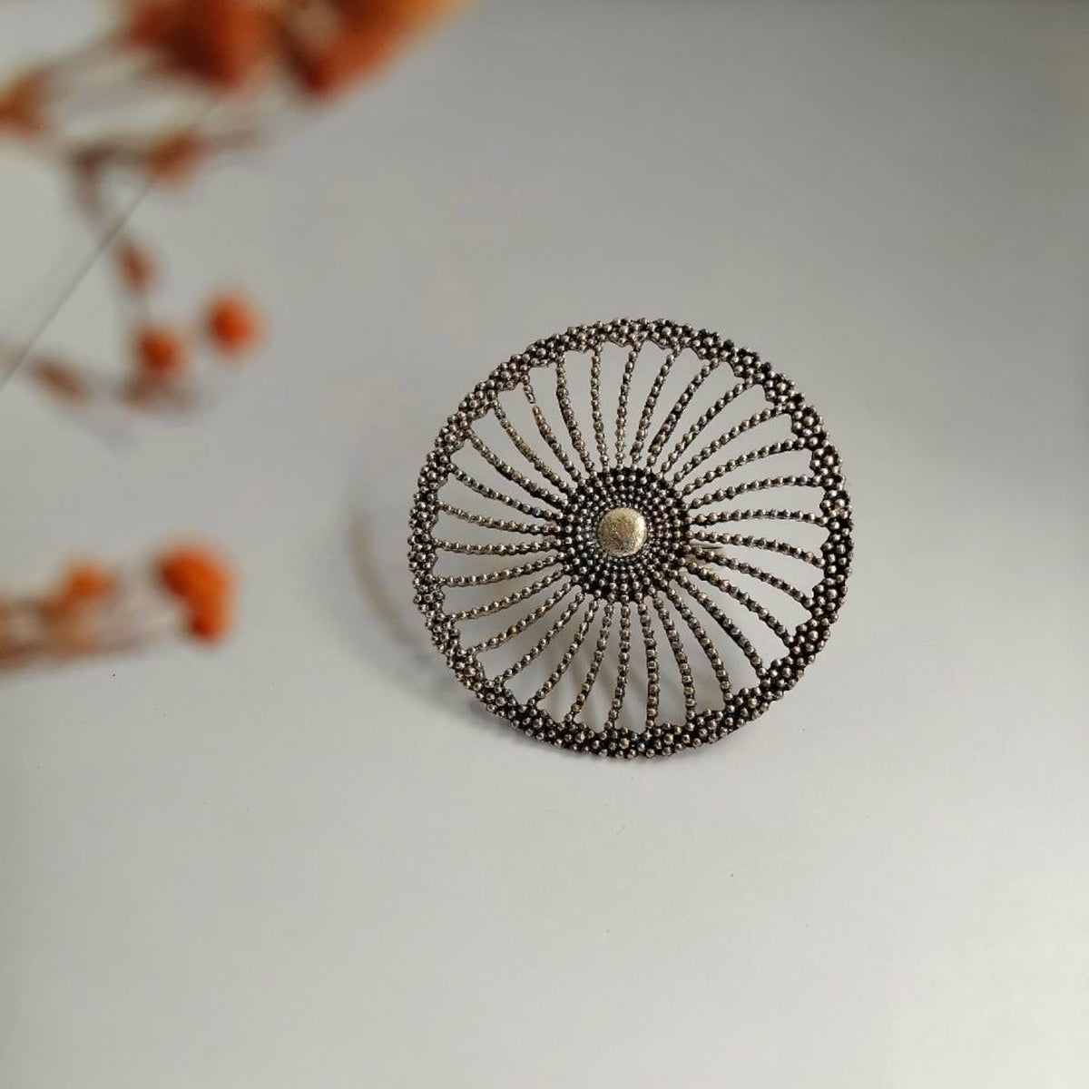 SHINARA OXIDIZED FINISH STONE RING R92