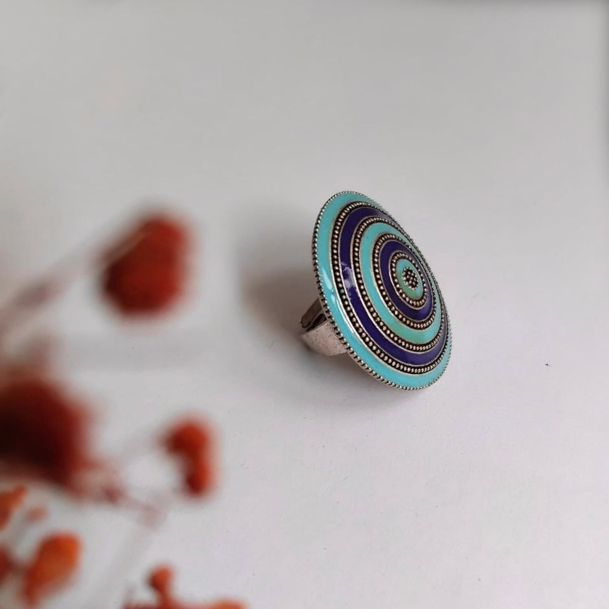 BARSHANA FAUX SILVER ENAMEL PREMIUM POLISH RING R101