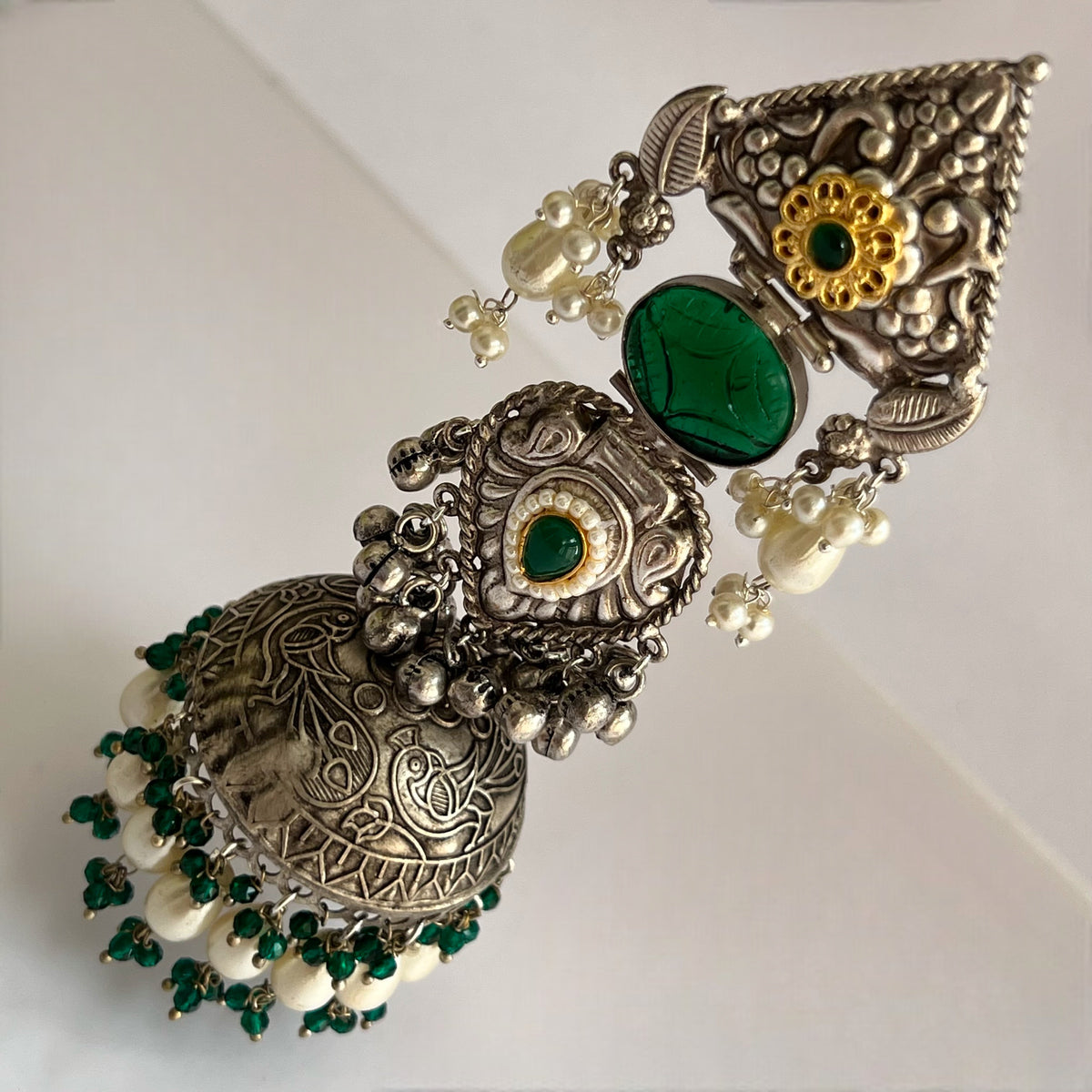 KRITHI SILVER LOOK ALIKE DUAL-TONED SILVER POLISH HANDMADE JUMBO JHUMKA ER572