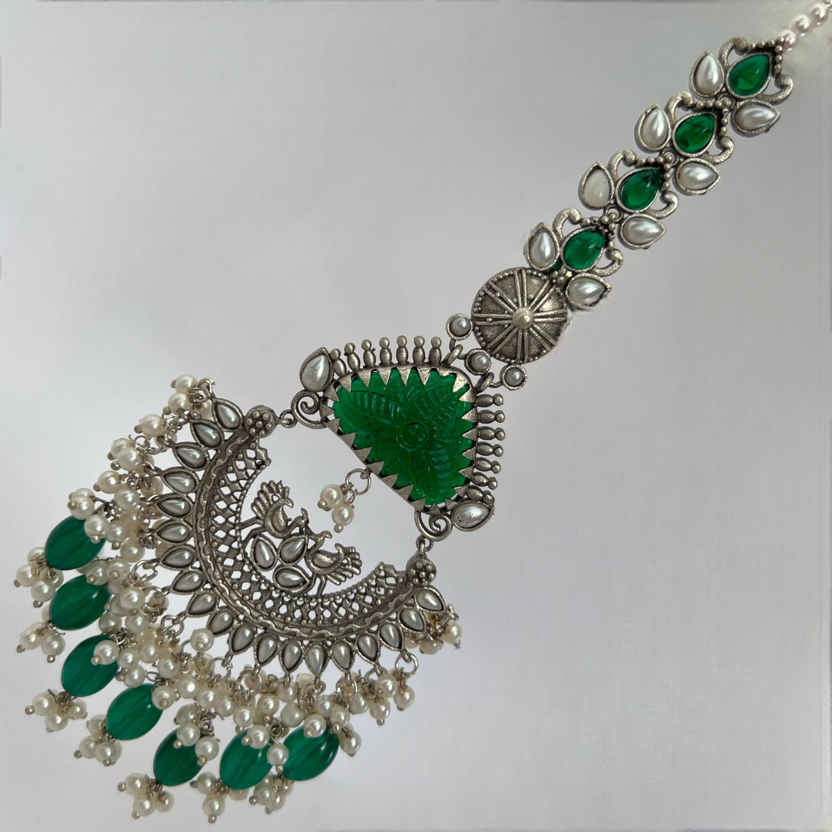 TEJA SEMIHANDMADE BEADED OXIDIZED DANGLER EARRING WITH EAR CHAIN ER570