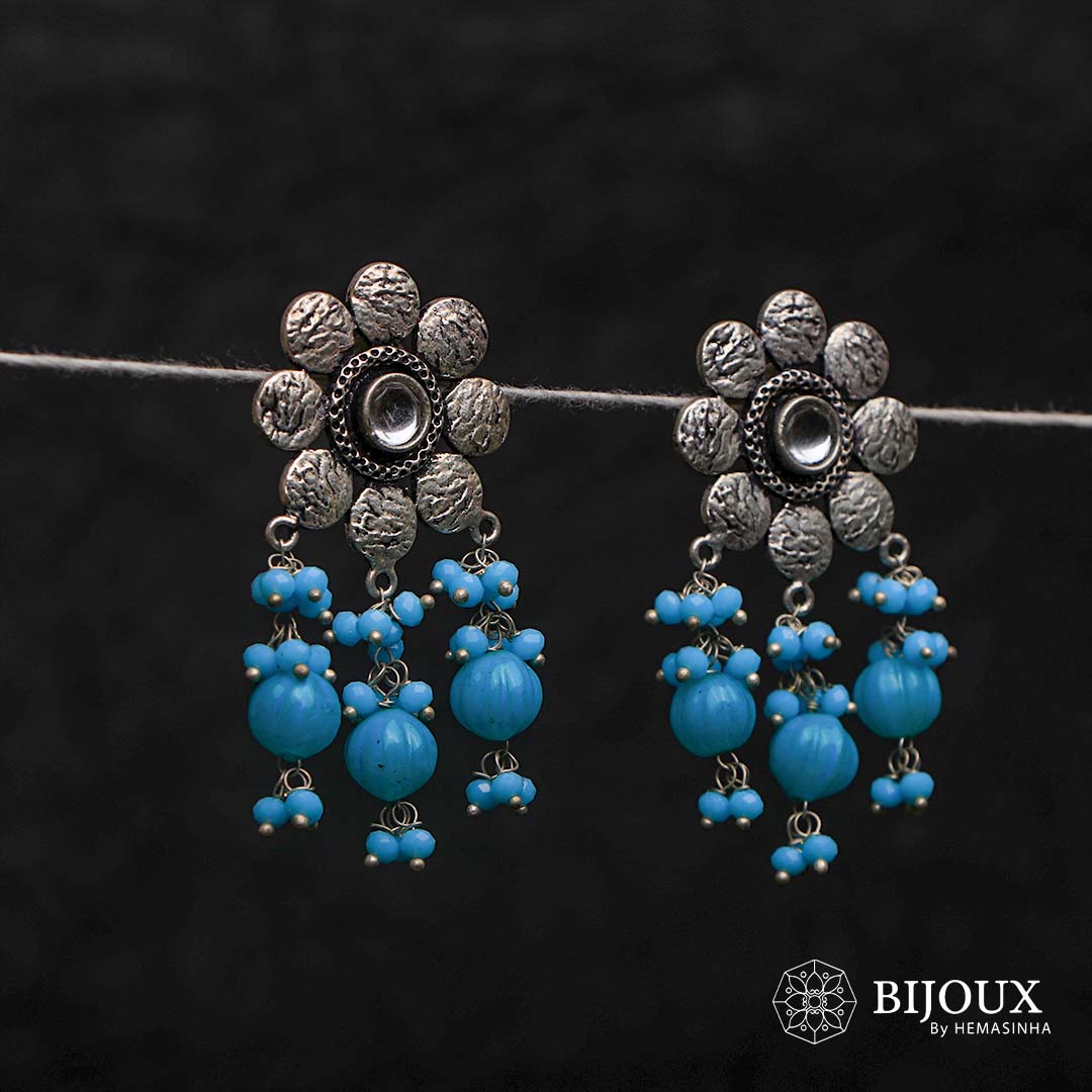 DAISY DISC PUMPKIN BEADED SEMI HANDMADE OXIDIZED EARRING ER132