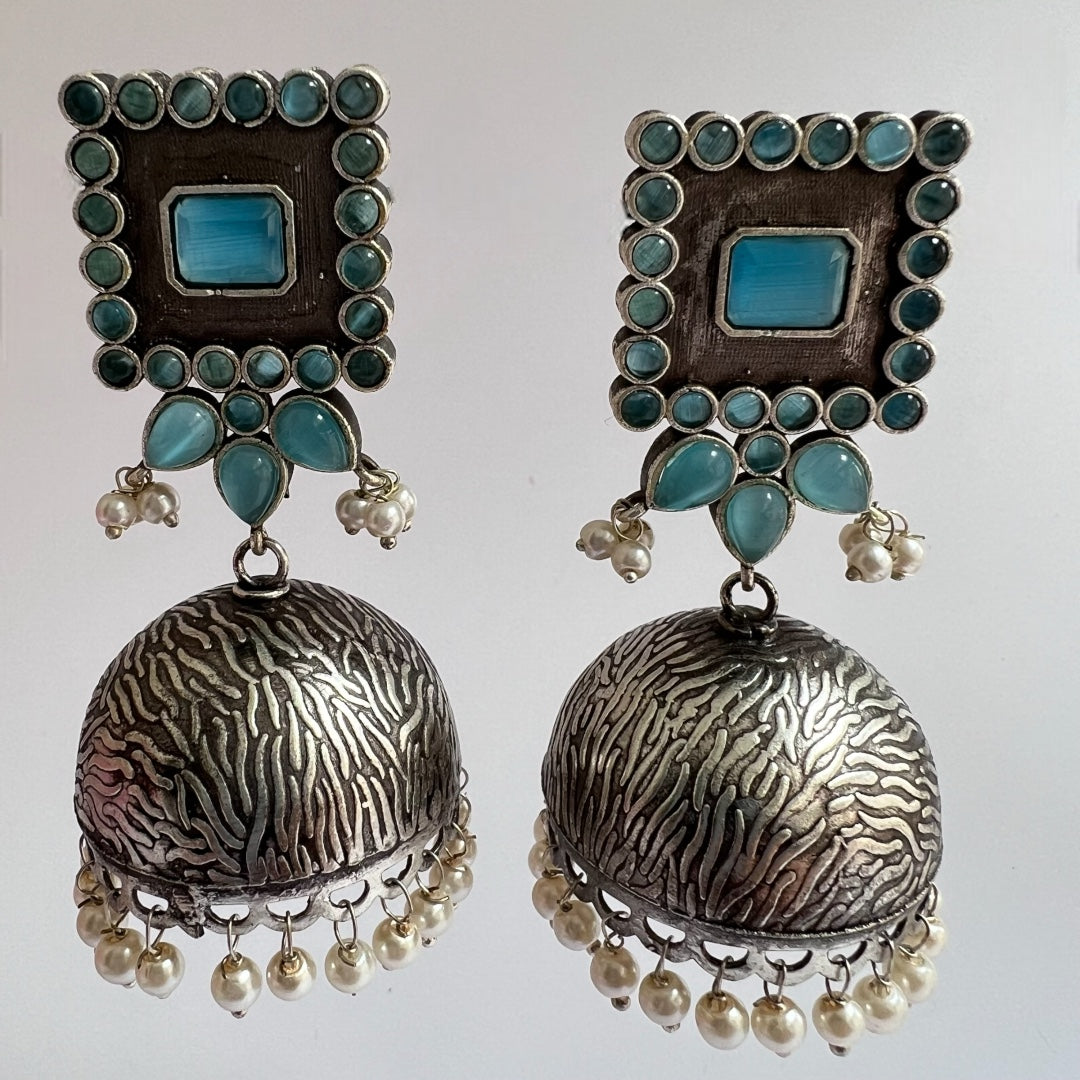 ROYAL SQUARE ELEGANCE FAUX SILVER SEMI-HANDMADE JHUMKAS ER36