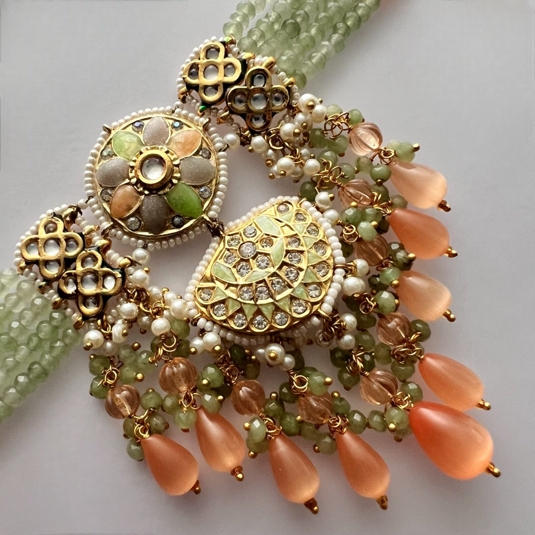 REETHANA BIJOUX PREMIUM HANDMADE CHOKER WITH EARRINGS AND TIKKA CH395