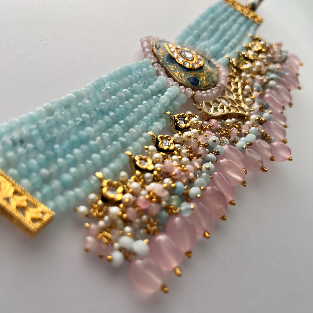 NIKILA ONEX BEADS LAC AND KUNDAN BIJOUX PREMIUM AND EXCLUSIVE HANDMADE CHOKER WITH EARRINGS CH396