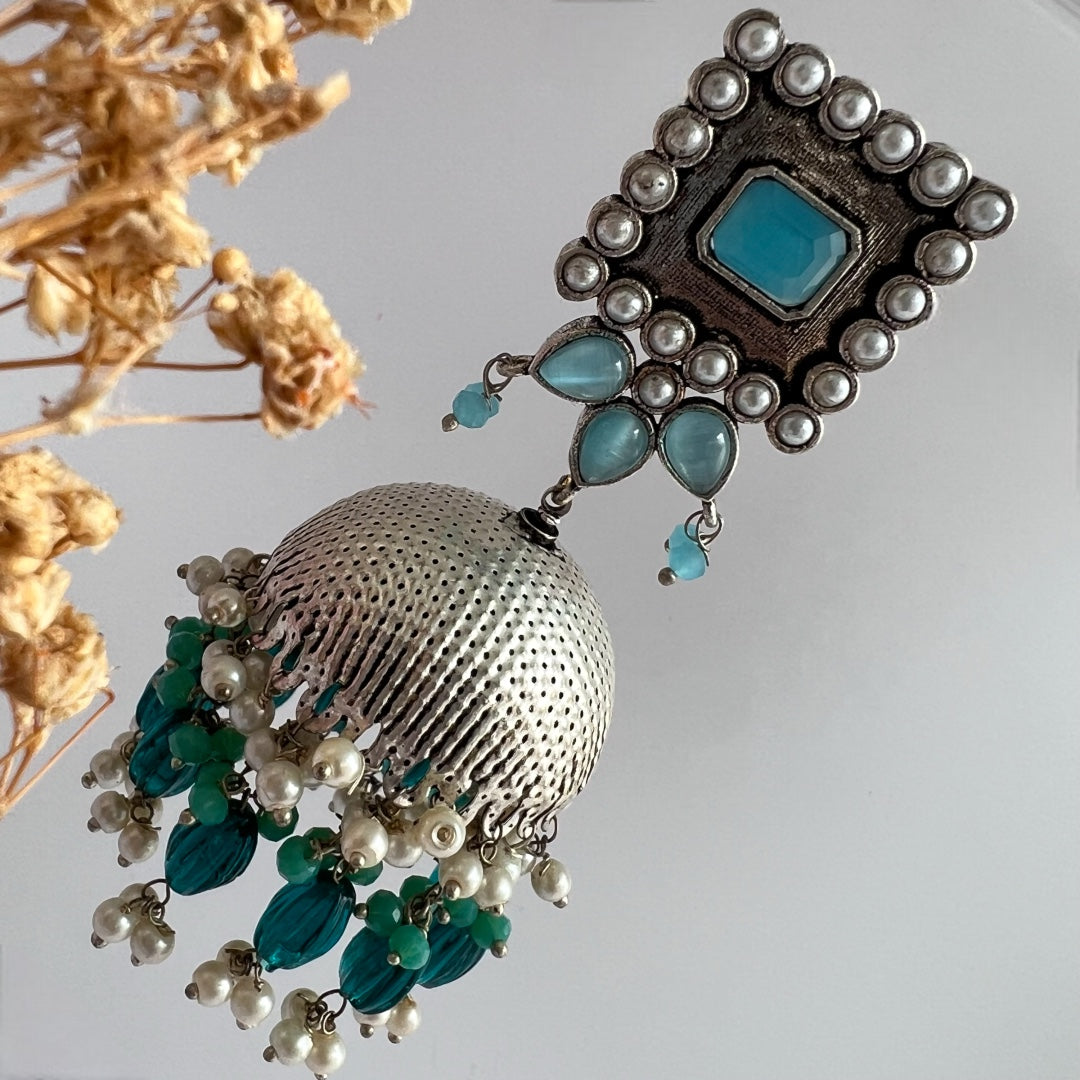 SQUARE SERENADE FAUX SILVER HANDMADE JHUMKAS ER37