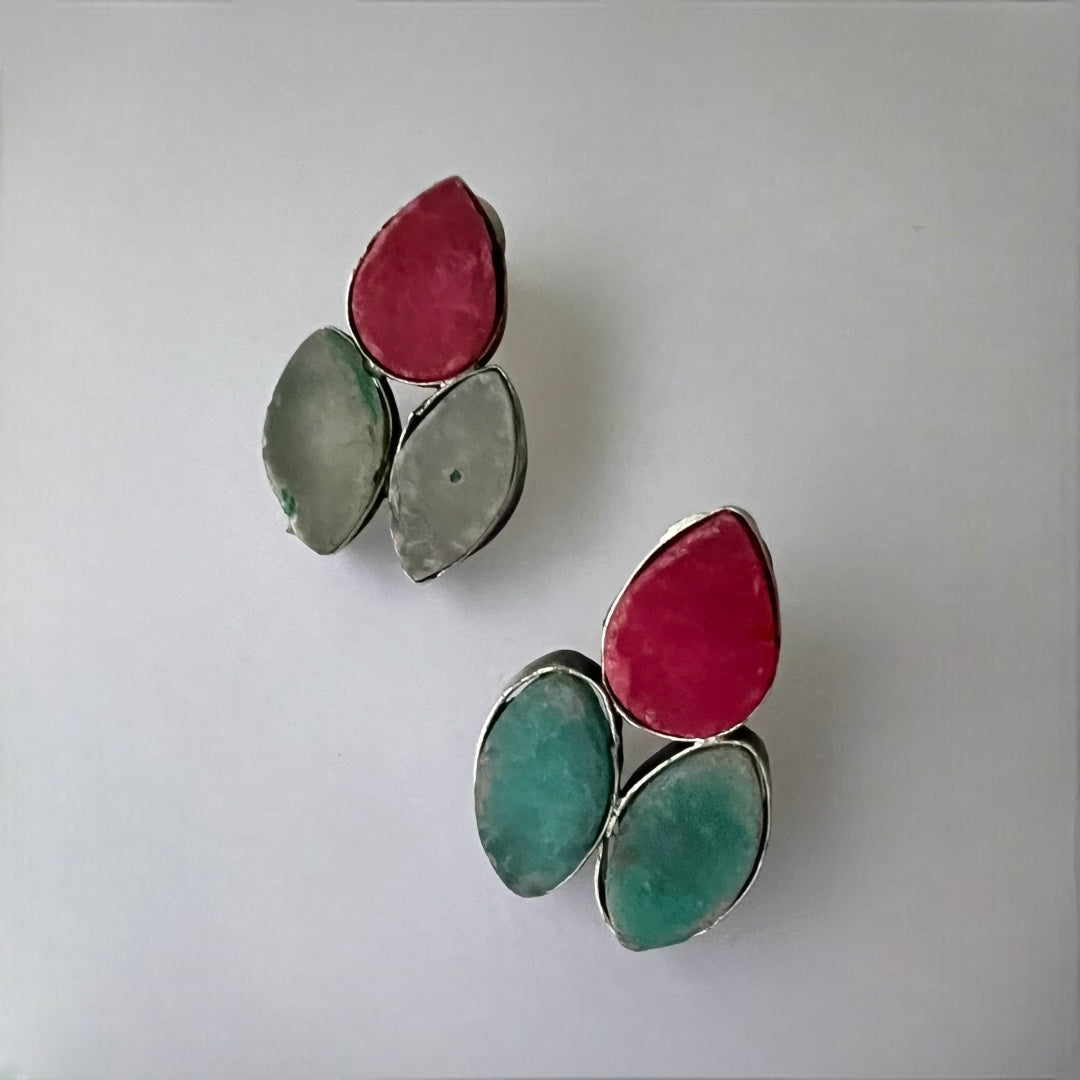 VARKAMA BIJOUX  EXCLUSIVE HANDMADE RAW STONE RUSTIC CHOKER WITH EARRINGS CH84