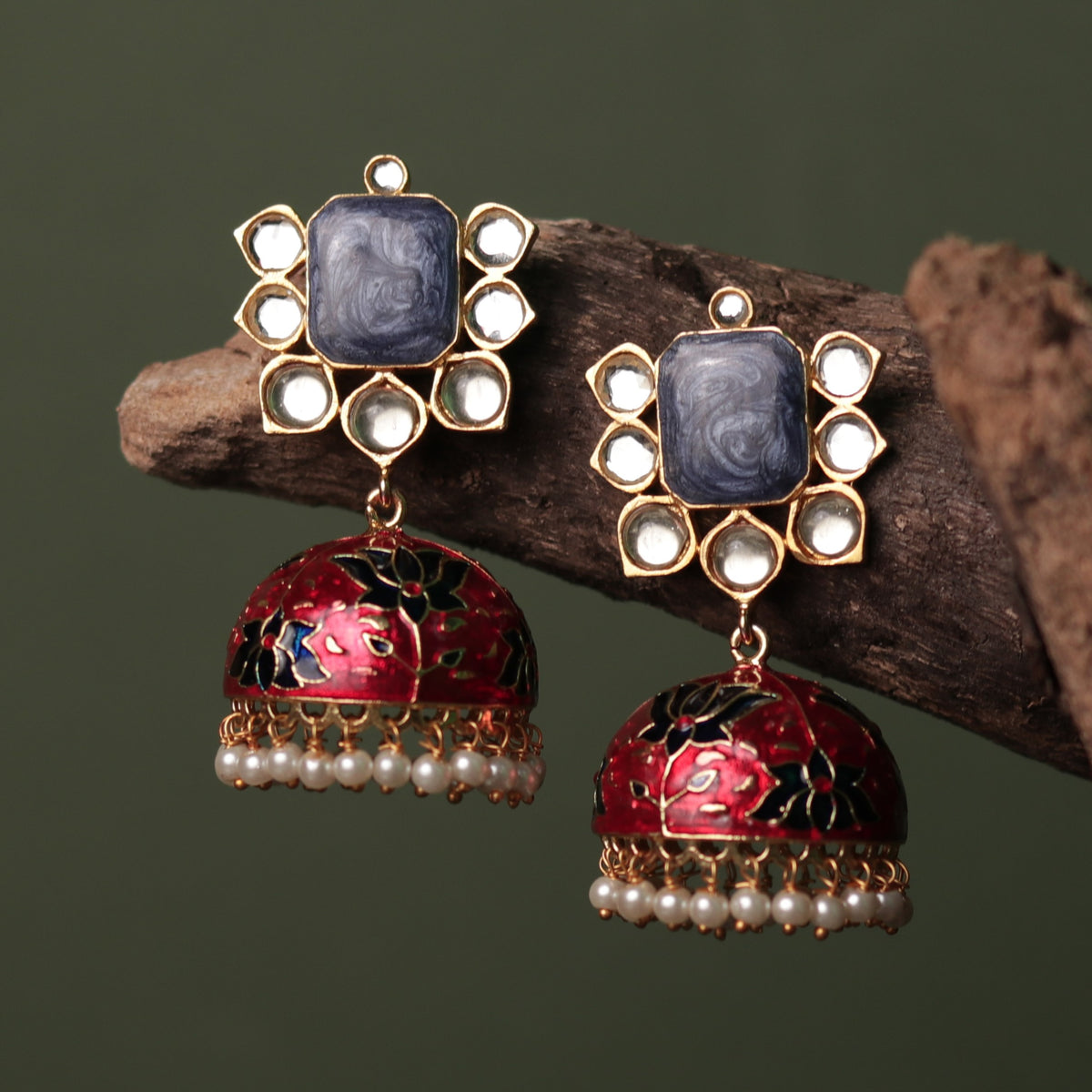 LINDA HANDMADE AND HANDPAINTED PREMIUM ENAMELLED GOLD TONED JHUMKA ER62