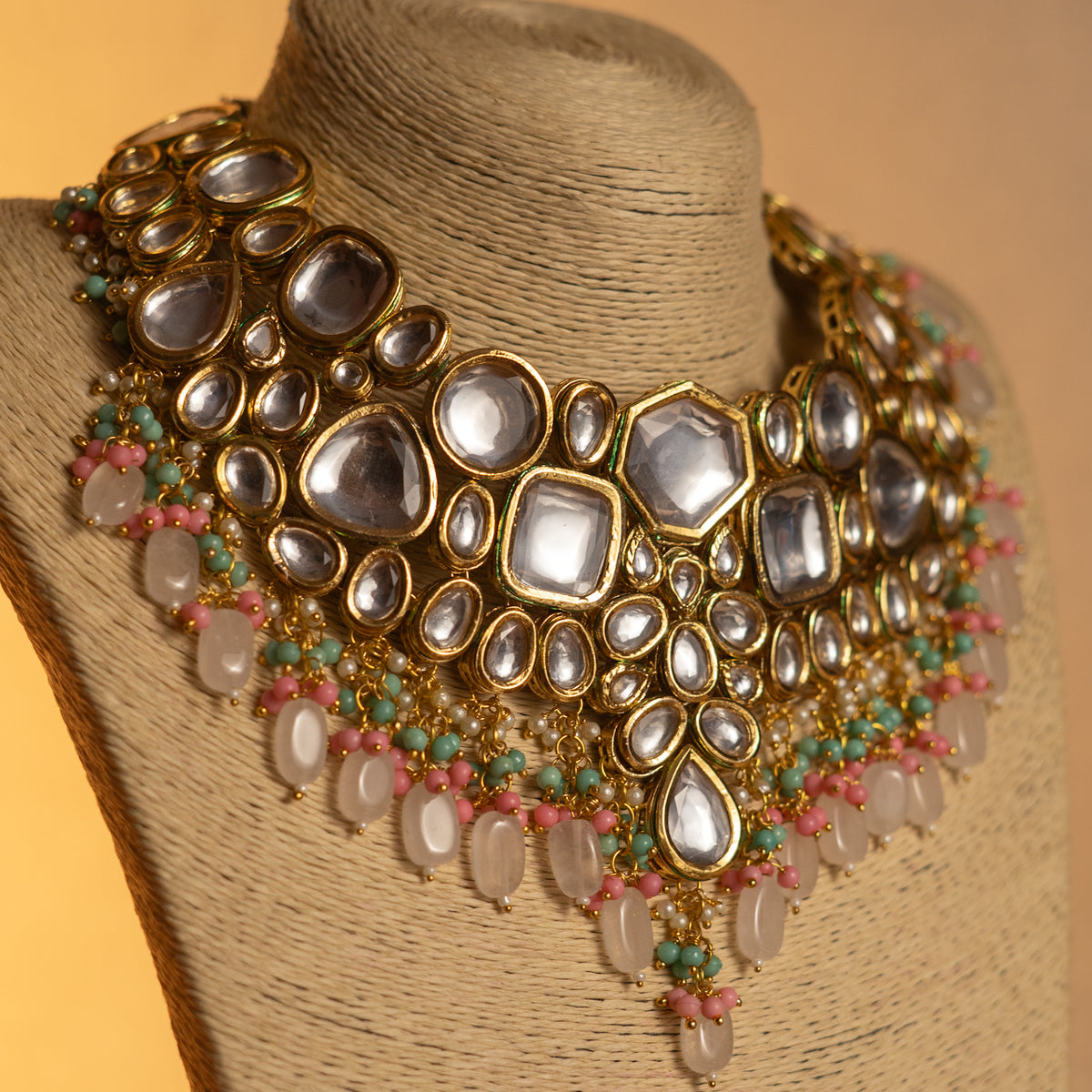 SHINA KUNDAN BRIDAL BEADED HANDMADE ANTIQUE NECKPIECE NECKLACE NL64