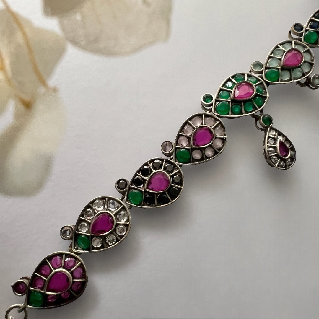 VISHIKA FAUX SILVER PREMIUM SEMI HANDMADE NECKLACE WITH EARRINGS NL130