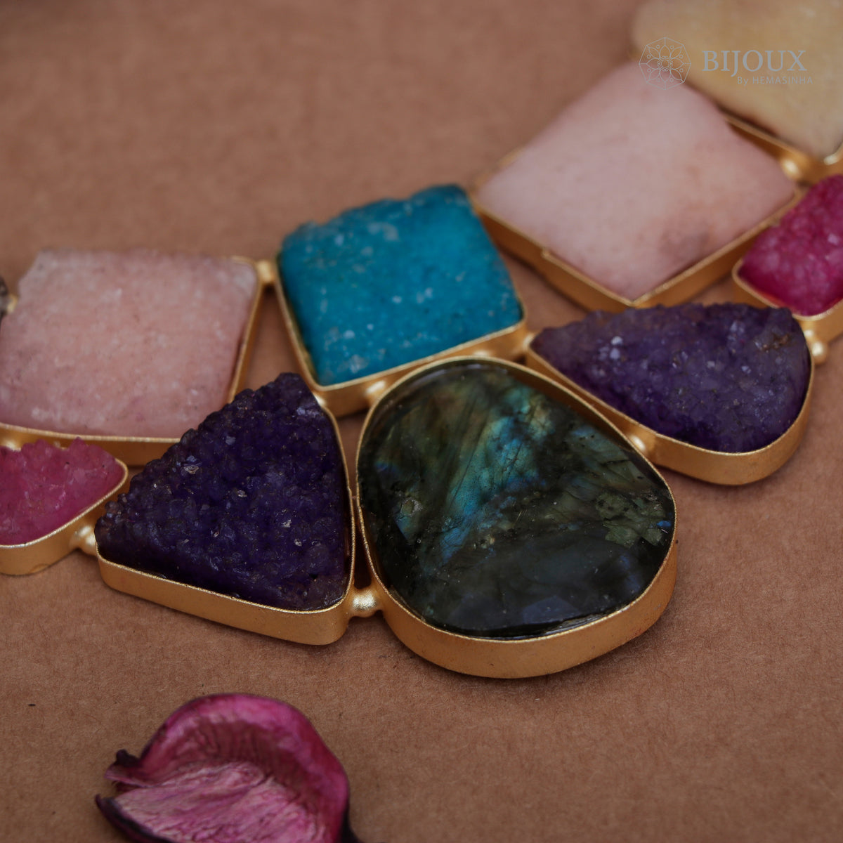 NIRAVYA RAW STONE HANDMADE GOLD TONED RUSTIC FINISH NECKLACE NL88