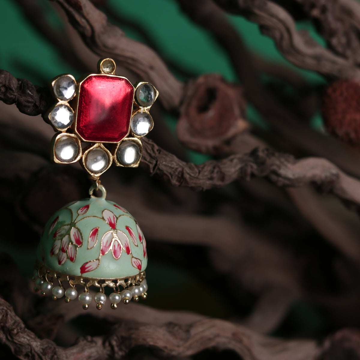 LINDA HANDMADE AND HANDPAINTED PREMIUM ENAMELLED GOLD TONED JHUMKA ER62