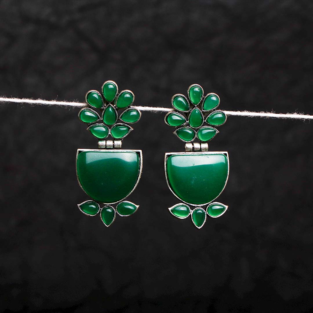 BLOSSOM SEMI HEMISPHERE SEMI HANDMADE OXIDIZED EARRING ER136