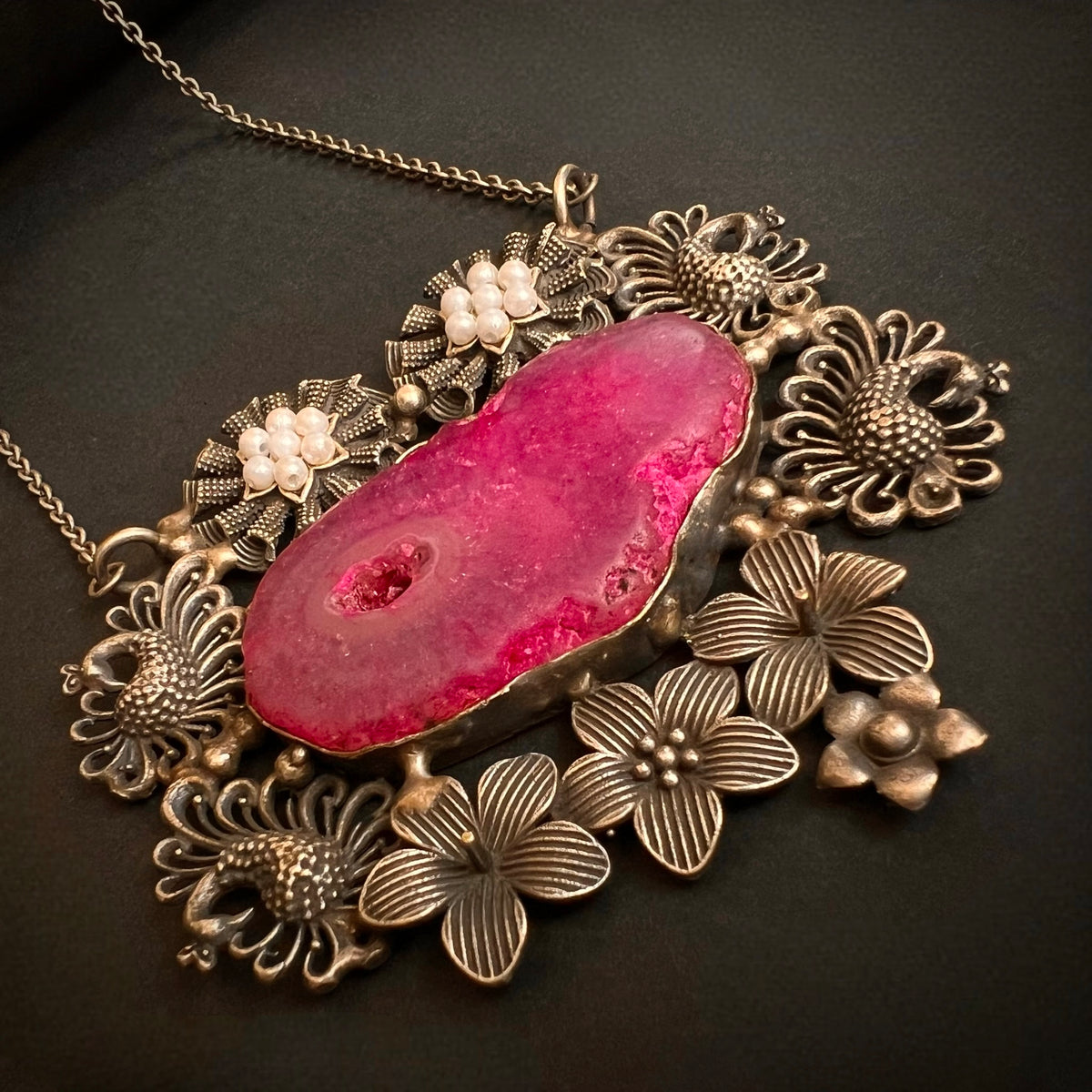 DHIRVANI HAND MADE AND HAND HAMMERED SILVER LOOK ALIKE RUSTIC ANTIQUE MALA ML74