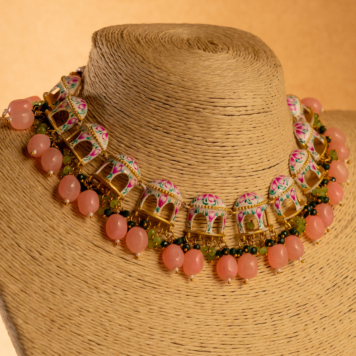 NIKARA HAND PAINTED AND HANDMADE RUSTIC LOOK NECKPIECE NECKLACE NL70