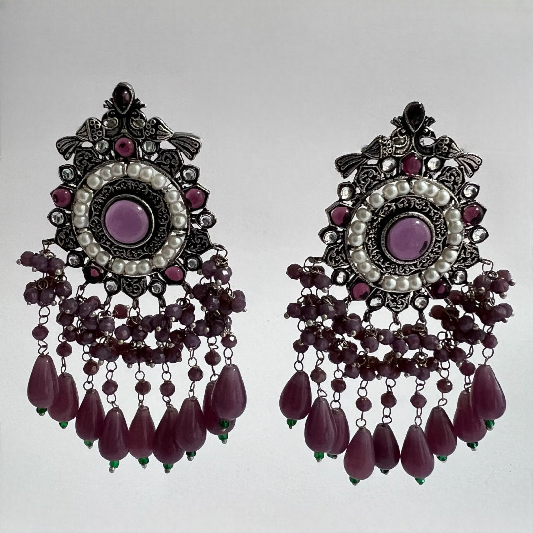 GLAMOUROUS TASSELS SEMI HANDMADE OXIDIZED EARRING ER121