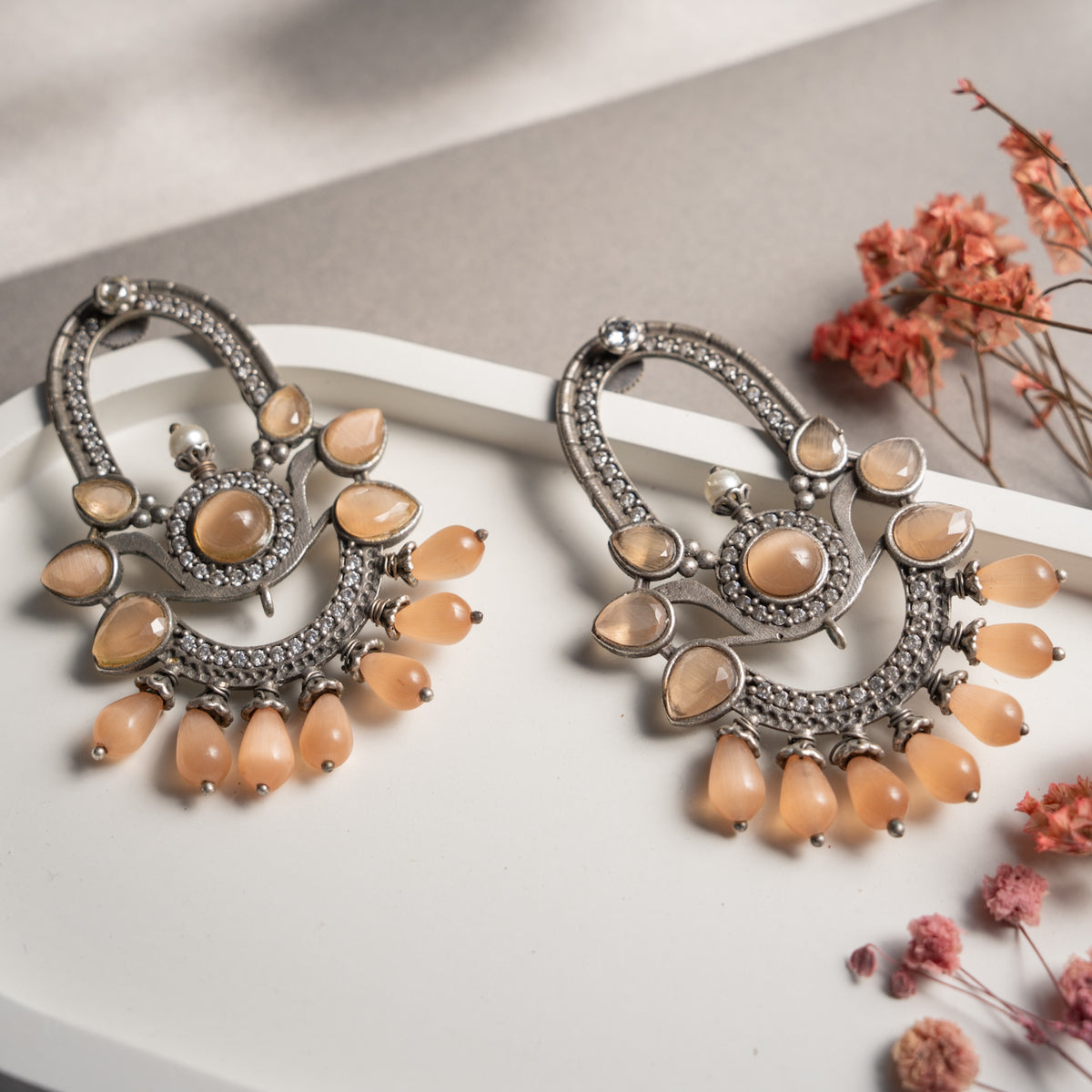 ANVI FAUX SILVER RAW AND RUSTIC HANDMADE EARRINGS ER723