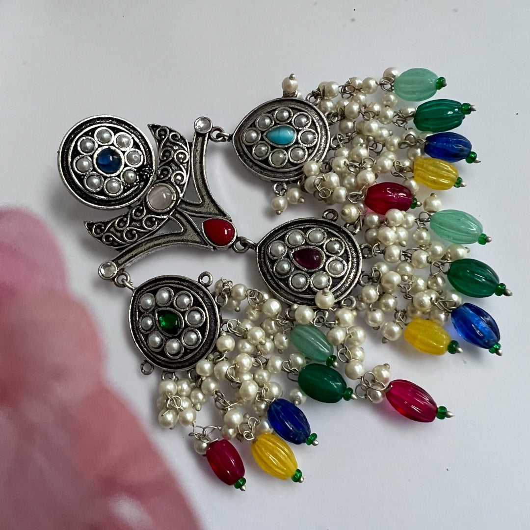 ARABELLA SEMIHANDMADE JUMBO OXIDIZED BEADED EARRING ER106