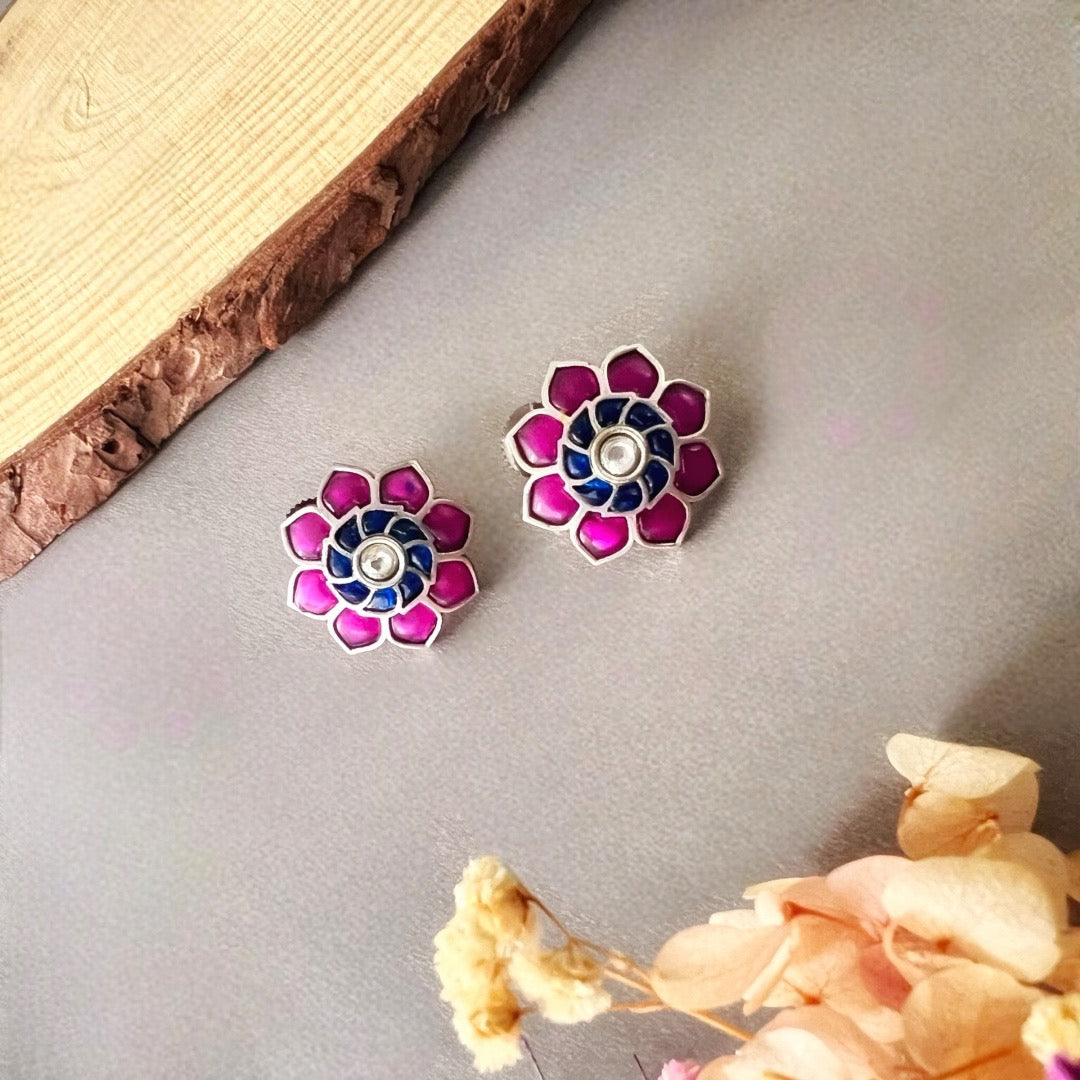 AZURE BLOSSOMS SILVER LOOK ALIKE SEMI HANDMADE STUDS ER518