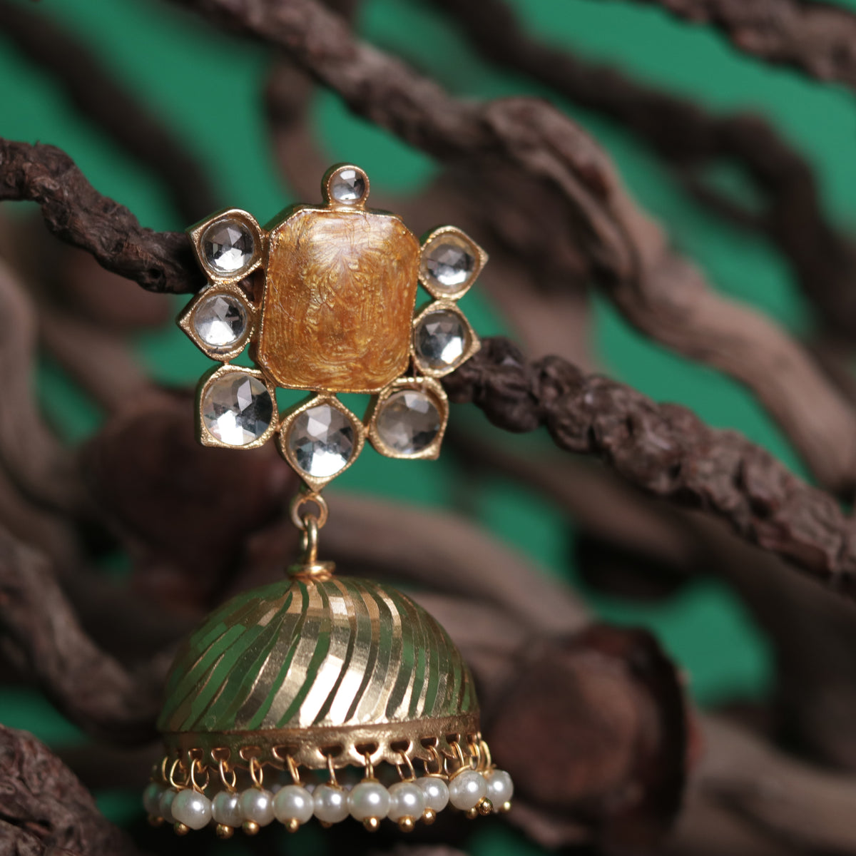 ALINE ENIGMA BLOSSOM HANDMADE PREMIUM GOLD TONED AND ENAMELLED JHUMKA ER61