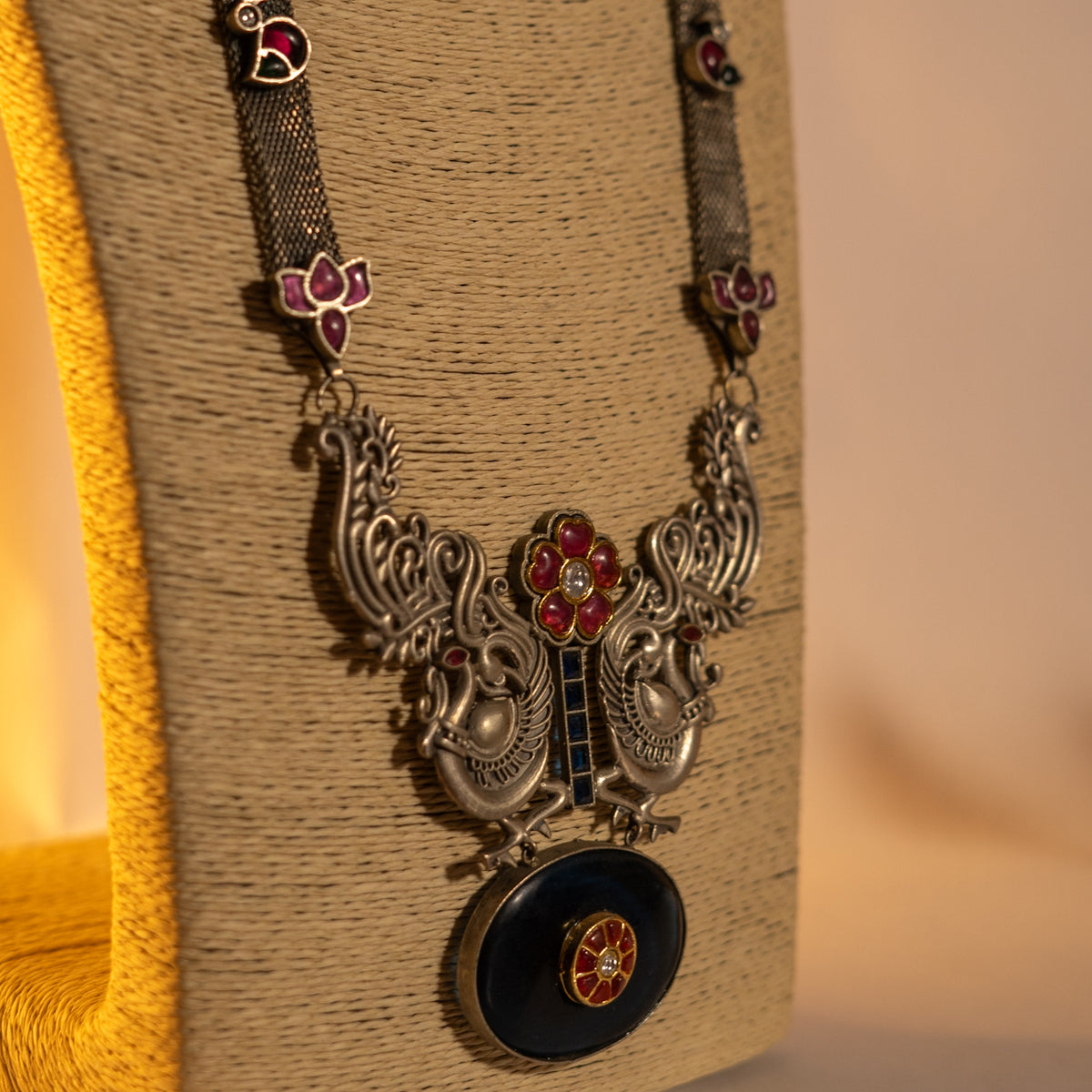 CAMELLIA HANDMADE RAW AND RUSTIC GRACE FAUX SILVER ANTIQUE MALA WITH EARRINGS ML181