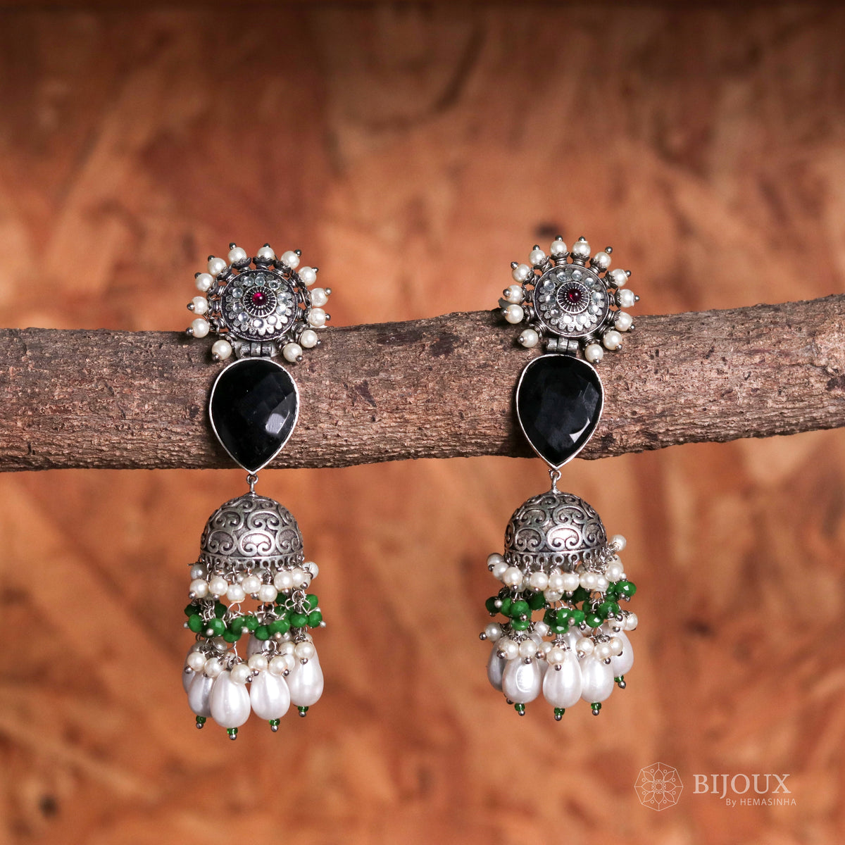 MOONLITE CASCADE MONALISA STONE SEMI-HANDMADE JHUMKA ER49