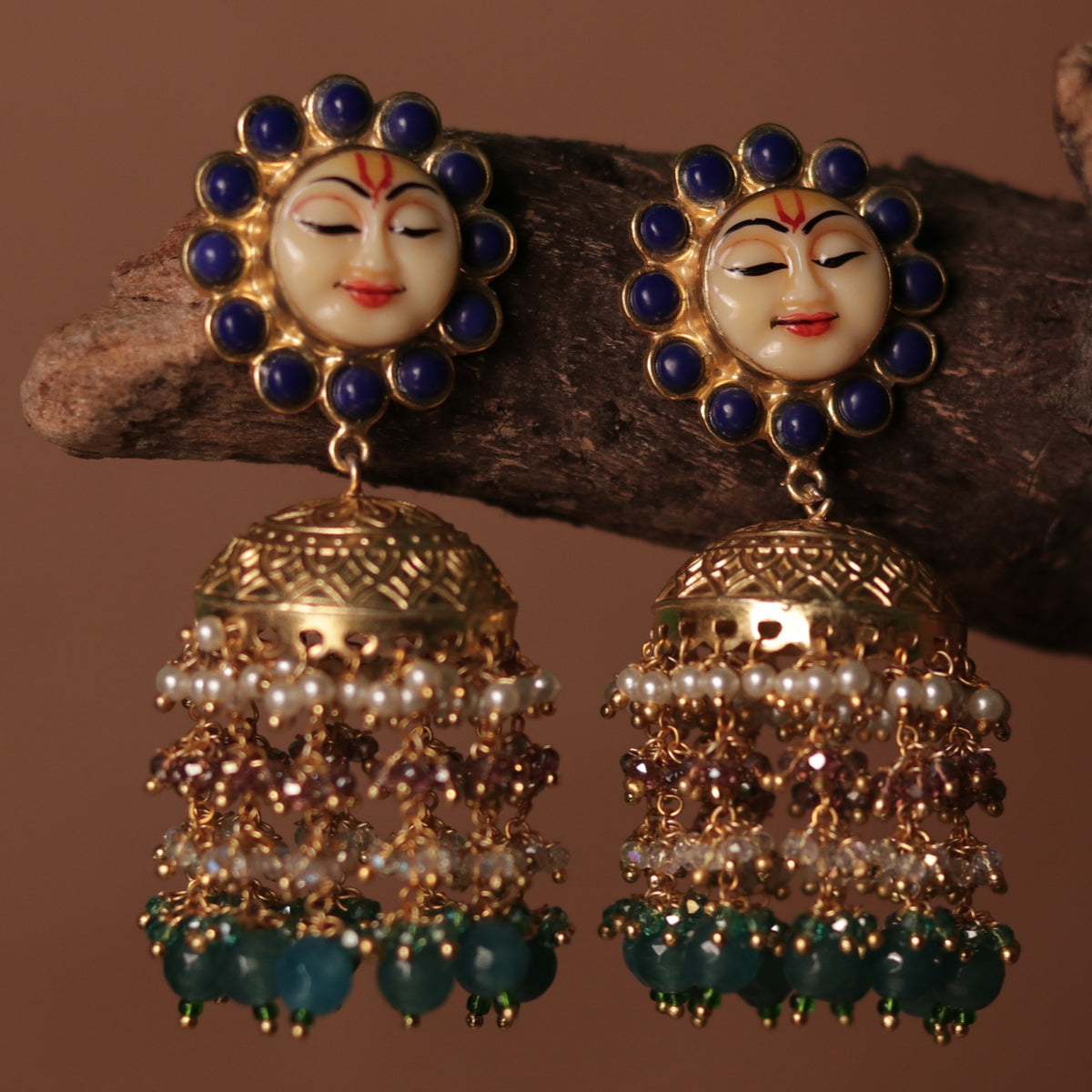 SUNFLOWER SEMI HANDMADE BEADEDJHUMKAS EARRING WITH BEADS ER90